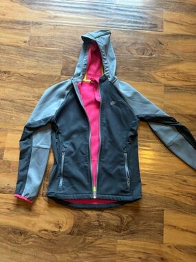 Kids Nike Gray Shell Jacket with Hot Pink Fleece and Neon Yellow Trim